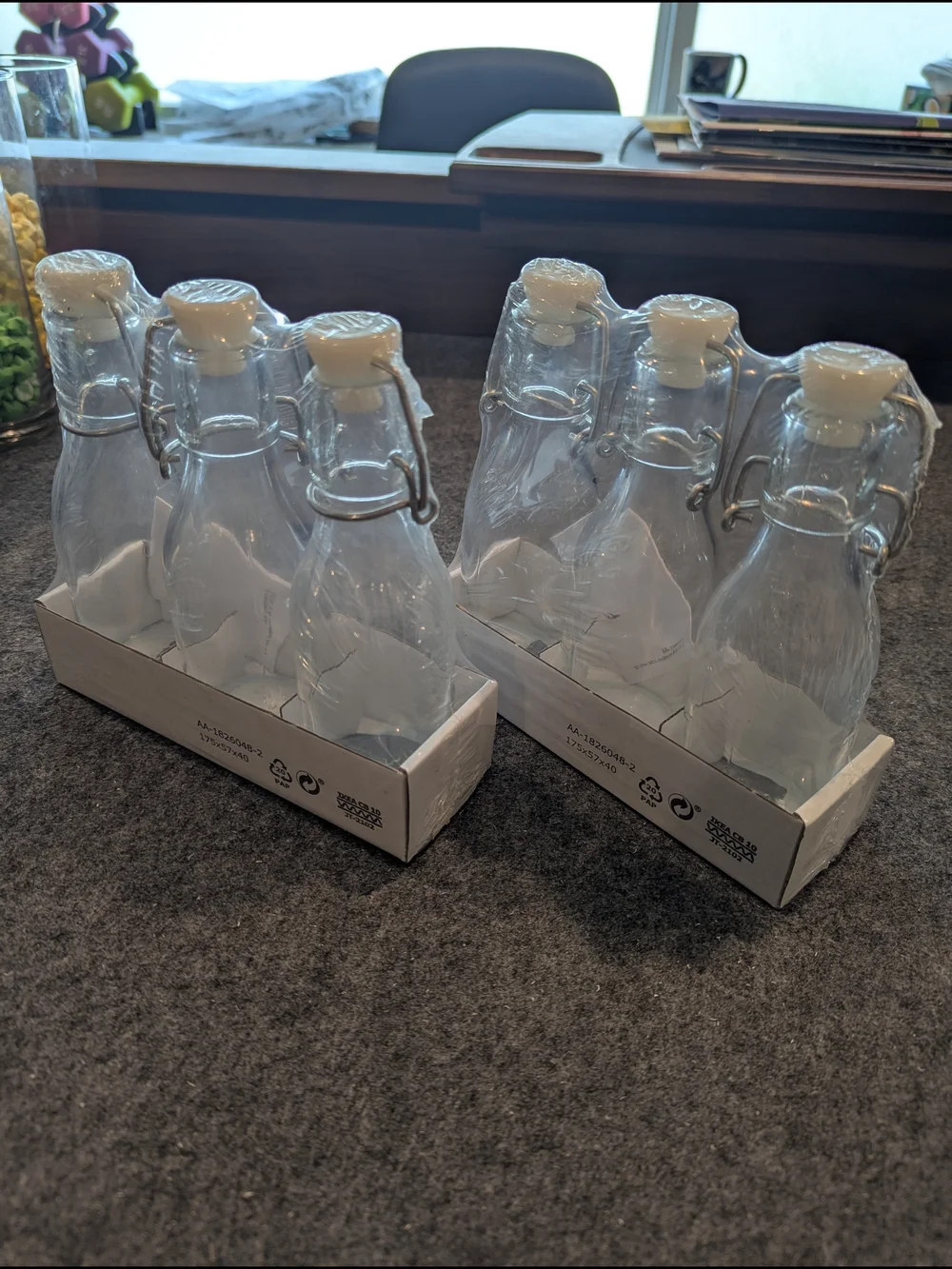 IKEA Clear Glass KORKEN Bottles with White Swing Stoppers (Set of 6)